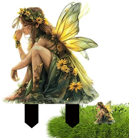 Mxshc Statue de fée de jardin en acrylique, ornements de fées en fleur, piquets pour pots de fleurs, figurines miniatures de fées, décoration de pot pour l'intérieur et l'extérieur, art décoratif pour