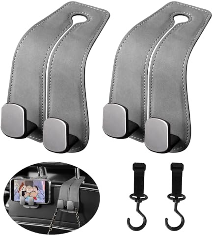 2 Stk Autositz Doppelhaken Rückenhaken, Leder Kopfstützenhalterung | Multifunktionale Doppelhaken für Autositzrückseite, Auto Zubehör für Taschen, Versteckter Autozubehör Innenraum