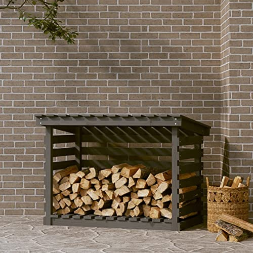 Sufrk Portalegna Grigio 108x73x79 cm in Legno Massello di Pino-Portalegna da Esterno per Legna da Ardere Robusto Impilatore di Legno Scaffale Porta legnaia da ardere