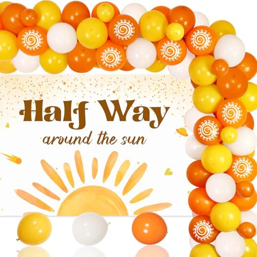 1/2 Birthday Decorations Half Way Around the Sun Boy Photography Backdrop Birthday Balloon Arch Kit Half Way to One Decorations for 1/2 Year Boy Birth Party Supplies
