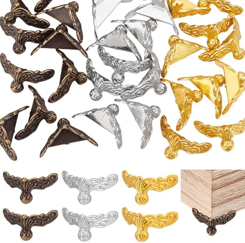 PH PandaHall 36pcs 3 Colours Antique Jewellery Box Feet Wood Case Feet Corner Protector Chest Box Legs Decorative Feet for Gift Boxes Wine Boxes Cabinets Jewellery Chest Storage Box 16x13mm