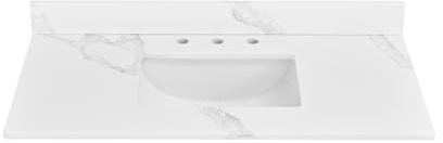 EQLOO 42 in. W x 22 in D Quartz Vanity Top in Calacatta Rocky, Vanity Sink Top with Assembled Single Drop-in Sink, Pre-Drilled Widespread Faucet Holes Countertop with 4 H Backsplash