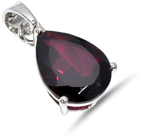 Stone House Collana con ciondolo fatto a mano in argento sterling 925 sfaccettato a forma di pera di granato da 10x14 mm per donna, regalo per lei SP15-07-24