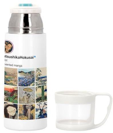 Thermoskanne aus Edelstahl mit integrierter Tasse – Hokusai Soziale Netzwerke, Druckfarbe, japanische Kunst, 350 ml, Thermosflasche