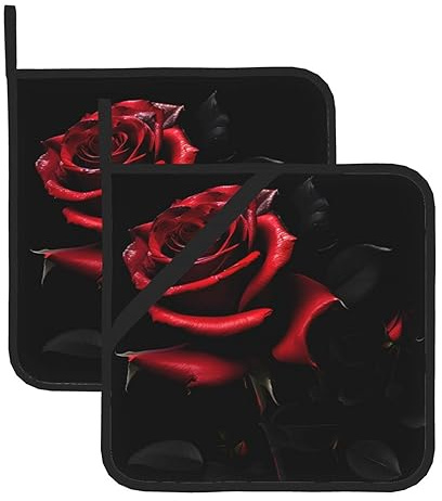 YHBLYKXP Set di 2 presine da cucina resistenti al calore, con stampa rossa e rose, per barbecue