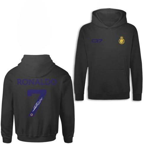 Ronaldo CR#7 Signature - Sudadera con capucha para niños y jóvenes, inspirada en Ronaldo, jersey de fútbol americano para niños, Negro, 12 años