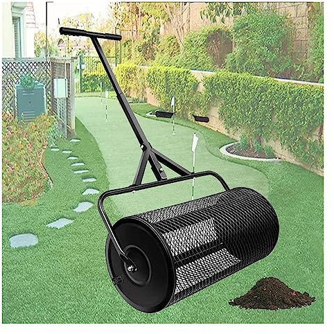 Épandeur de compost pour épandre de la mousse de tourbe, de l'engrais et des graines, épandeur de gazon portatif, rouleau en métal 40 × 60 cm/15,7 × 23,6 pouces avec poignée réglable en forme de T,