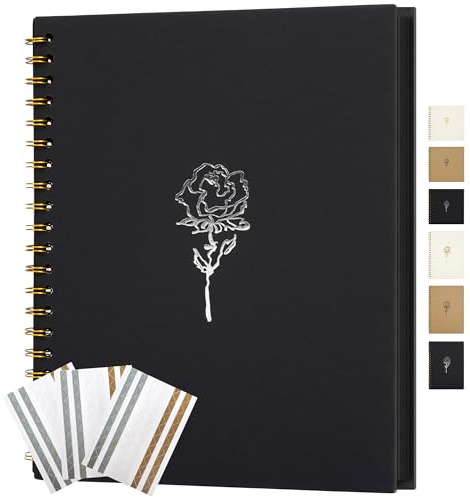 Hiwhy Scrapbook-Fotoalbum 20,5 x 28 cm Erinnerungsbuch aus Kraftpapier mit 40 Seiten DIY Album für Hochzeiten, Jubiläen, Familienfotos, Schwarz