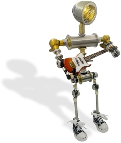 Robot-Gitarren-Schreibtischlampe – Verstellbare Metallrohrlampe mit Gitarren-Requisite, Cyberpunk-Steampunk-Dekor, Musikliebhaber, Spieler und Männer