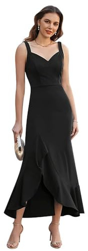 XFSRG Vestito Donna Elegante Casual Abiti Estivi Comodo Avvolgente Abito Ruffles Scollo a V Senza Maniche Vestito Lungo con Spacco Sexy Cocktail da Sera (Nero S)