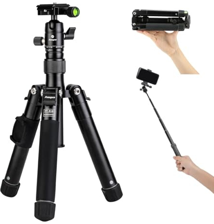 Fotopro Mini Tripod with Ball Head Phone Mount Detachable Selfie Stick Folded only 8.6 Max Load up to 6.6 lbs FY-810 Black