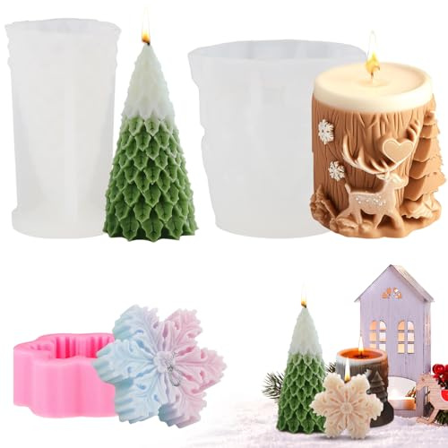 Fizdoqg Moldes de silicona para velas, 3 unidades, para velas navideñas, moldes para fundición, molde de silicona con árbol de Navidad, piñas de abeto para hacer velas (B)