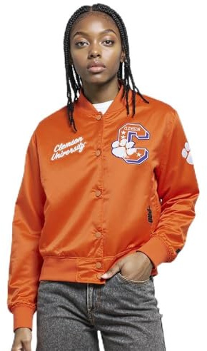 Pro Standard Womens College Clemson University Classic Essentials Satin Jacket Orange Xs