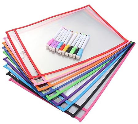 Angoily 10 Ensembles Rangement Réutilisables PVC Transparent Lot de Stylos Effaçables à Sec pour Fournitures Scolaires et Bureautiques Accessoire Éducatif Pratique
