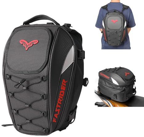 Oamger Borsa da sella per moto, borsa da coda da moto, portatile zaino e borse per bagagli impermeabili per casco da moto, doppio uso, capacità espandibile 37L, bagagli e trasporto di attrezzi (rosso)
