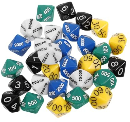 Yardwe 30pcs Place Value Dice Plastic Multi-sided Party Game Dice for Board Game Accessories Lightweight Portable for Parties and Random Color