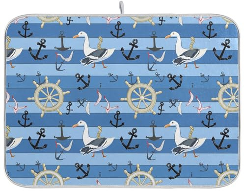 Gaviotas Alfombrillas para Fregadero Secado Rápido Tapete Escurre Platos Lavable 41X46Cm Alfombrilla De Secado para Fregadero Vajilla