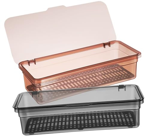 IMIKEYA Organisateur De Couverts Cuisine Transparent 2 Pièces avec Couvercle en Plastique, Boîte De Rangement avec Plateau De Drainage, pour Table Et Tiroir