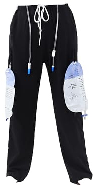QNZKIOXV Leg Bag Catheter Pants, Urine Bag Holder Pants for Men/Women, Double-Pocket Incontinence Care Trousers for Foley Nephrostomy Ostomy Washable and Reusable (L Black)