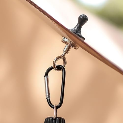 YJDOORPLAY Starke magnetische Campinghaken mit gummierten Magneten und D-Ring-Karabiner, unterstützt bis zu 12 kg Tragkraft, geeignet zum Aufhängen von Outdoor-Ausrüstung und Ausrüstung (schwarze