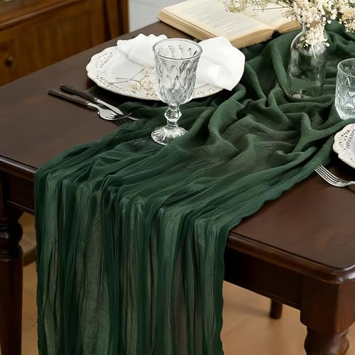 300 cm Länge, 90 cm Breite Tischläufer Grün, Dekorativer Musselin Tischläufer Mit Falten, Ideal Für Hochzeiten Und Wald Dekoration