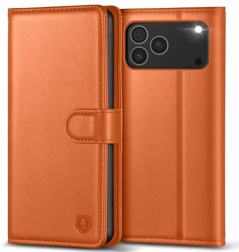 Kuafcase Compatible for iPhone 17 Pro Case with 4 Card Slots Magnetic Closure Kickstand Shockproof Protective Phone Case Compatible for iPhone 17 Pro - Orange