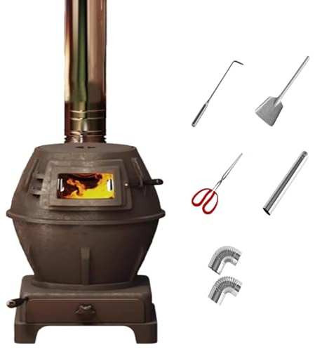 Mehrfach Brennstoff Gusseisen Holzofen Mit Dichtem Deckel, Sichtglas & Aschkasten Ideal Für Haus, Hütte, Bauernhof, 2 Größen Verfügbar(400cm chimney,23 * 23 * 40cm)
