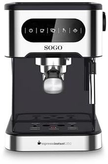 SOGO Machine à piston avec buse vapeur - Machine à expresso - Réservoir d'eau 1.5l - 20 bar - Inox - 1350W