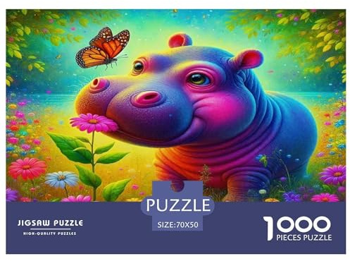 Ippopotamo 100% cartone riciclato Ippopotamo in un prato fiorito vibrante 1000 pezzi puzzle per adulti per adulti e bambini sviluppo del cervello 70x50cm/1000 pezzi