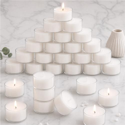 msymsyu 60Pcs Velas de te de Soja, 4 horas de duración, Velas de té Blancas