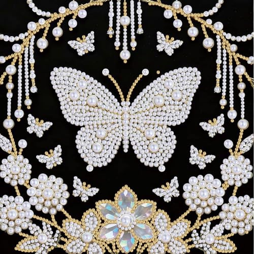 EOBROMD Papillon Gem Painting Kit, 5D Fleur Pearl Set, Broderie Kits de Peinture sur Diamant Perles Point de Croix Paint pour Adultes Débutants Décoration Murale Maison 25x25cm