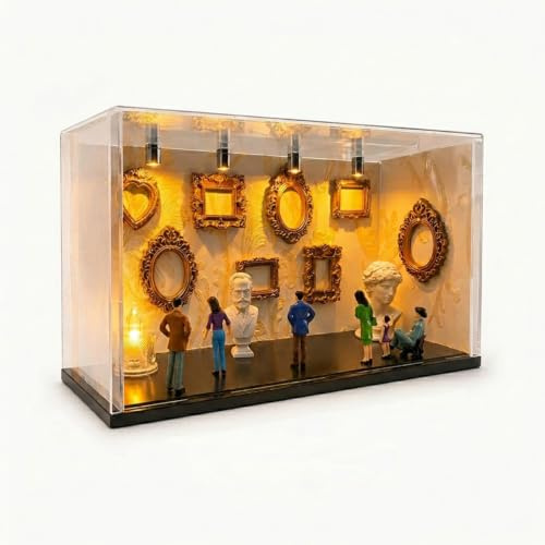 DIY Mini Museum Silhouette Box, Mini Figuren Menschen Museum, Kreatives Erinnerungsdisplay Kit Mit 6 Figuren 9 Gold Rahmen 2 Skulptur, für Abschlusssaison, Jahrestag (Kleiner 3D-Stereo-Fotorahmen)