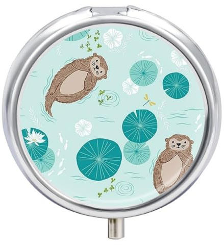 Otters – Pilulier rond portable à 3 compartiments, exquis en métal avec fermeture à pression, boîte de rangement pour tablette, sac à main, poche, voyage et utilisation quotidienne