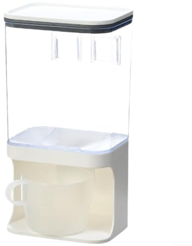 Organizzatore bianco da parete per cereali, con anello in silicone ermetico e doppio beccuccio per riso, avena, contenitore per alimenti, 12,5 x 9,5 x 24,5 cm (1000 ml)