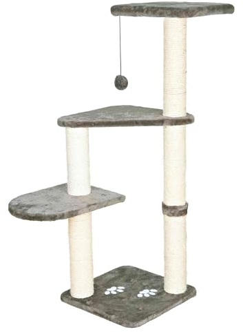 TRIXIE Kratzbaum Altea 117 cm in platingrau – mehrstöckiger Katzenbaum mit gemütlichen Liegeflächen und robusten Kratzflächen, komfortabel & stabil – 43882