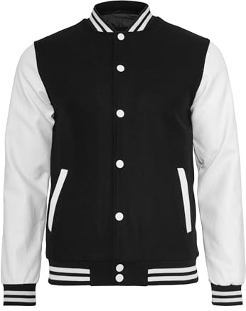 URBAN CLASSICS Giubbotto Bomber da Uomo con Polsini a Coste, Giacca Mezza Stagione, Giubbottino Bomber a Maniche Lunghe in Similpelle, Taglie: XS - 5XL