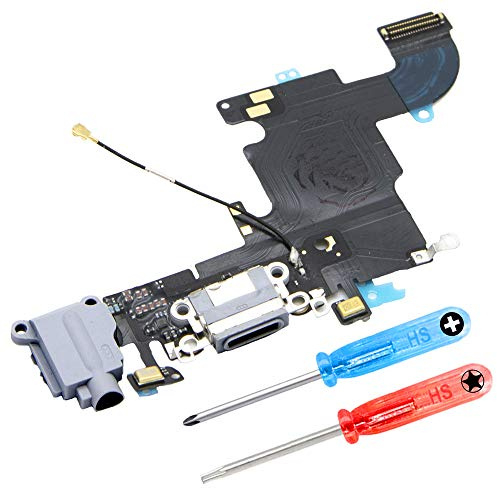 MMOBIEL Ladeanschluss, kompatibel mit iPhone 6S 2015 – Dock Connector – Ersatz-Flachbandkabel – mit Audio/Mikrofon/Antenne – inkl. Schraubendreher – Grau