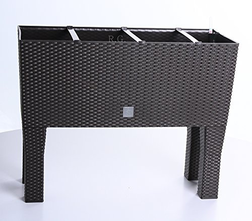 Blumentopf Blumenkasten Blumenkübel Hochbeet Pflanztopf mit Füßen rechteckiger Rattan Bewässerung Wasserstandsanzeiger 4 Farben 2 Größen von rg-vertrieb (800 Umbra)