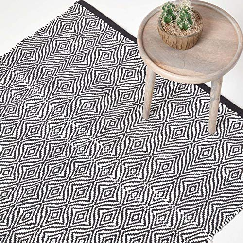 Homescapes Chindi Teppich Trance, Teppich schwarz-weiß 160x230 cm, Recycling-Teppich geometrisch Gemustert