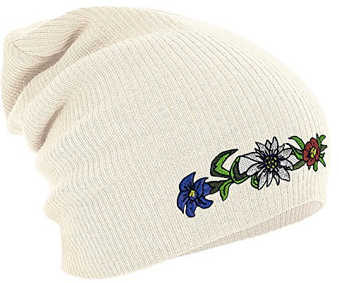 Fan-O-Menal Textilien Beanie Lungo Slouch Beanie Cappello Invernale Stella Alpina Genziana 54816 - Naturale, One Size
