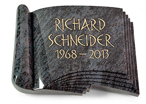 MEMORUM Grabmale Grabbuch, Grabplatte, Grabstein, Grabkissen, Urnengrabstein, Liegegrabstein Modell Prestige 40 x 30 x 8-9 cm Orion-Granit, poliert inkl. Gravur (Ohne Ornament)