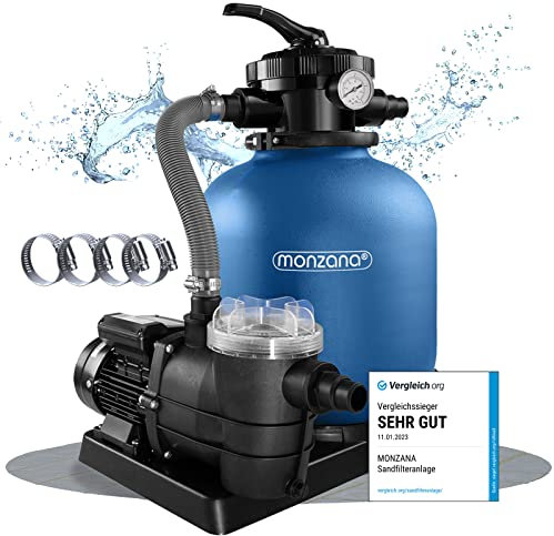 Monzana® Filtro per Piscina a 7 Vie 9.960 L/h Serbatoio 30L Filtraggio a Pompa con Prefiltro