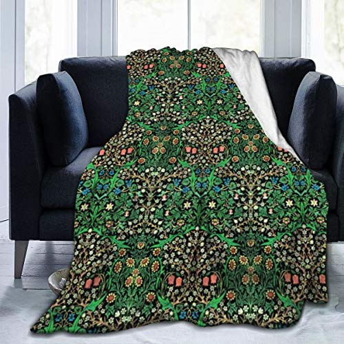 Meiya-Design Fleece Blanket 50 x 60- William Morris Jacobean Floral Black Background Home Flannel Fleece Soft Warm Plush Throw Blanket for Bed/Couch/Sofa/Office/Camping
