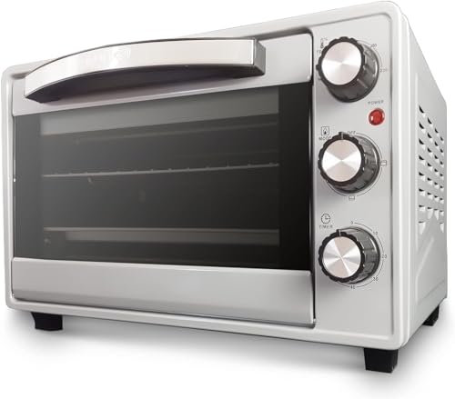 Grunkel - HR-23 - Horno eléctrico multifunción de sobremesa de 23l con 3 funciones de calor y selector de temperatura hasta 230ºC. Temporizador hasta 60 min - 1600W (Gris Plata)