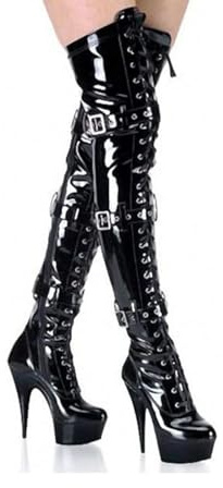 TIKENBST Tacchi Donna Tacchi Alti 15CM Fibbia per Cintura Modello Stage Pole Dance Performance Boots Stivali con Tacco Alto sopra Il Ginocchio,Black-44