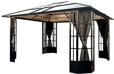 Sojag Aluminium Pavillon Savino 1214 | Hardtop Pavillon mit Moskitonetz| Schwarz | 338x397x280 cm