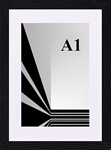 FRAME EAZY Modern A1 Black Photo Picture Frame Wooden Poster Frames with White Mount to Hang Portrait or Landscape