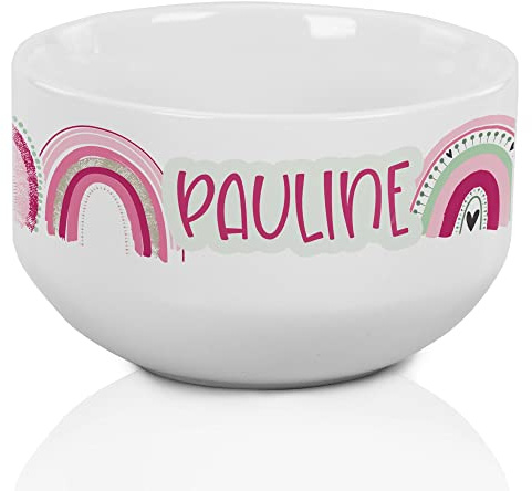 GRAZDesign Müslischale personalisiert mit Name, Kinder Schüssel als Geschenk für Mädchen und Jungen, spülmaschinengeeignet, Frühstücksschüssel Keramik Motiv Regenbogen