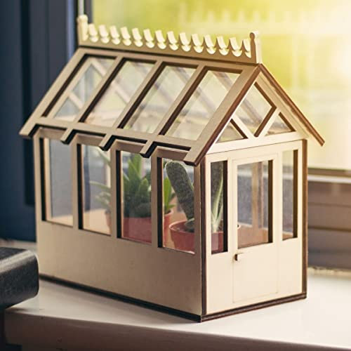 CKB LTD Miniature Indoor Greenhouse With Removeable Roof Windowsill Kitchen Ideal for Growing Herb Seeds Chilli Cacti or Succulent Plants Pot Made of Wood with Plastic Tray - Small 20 x 13.5cm