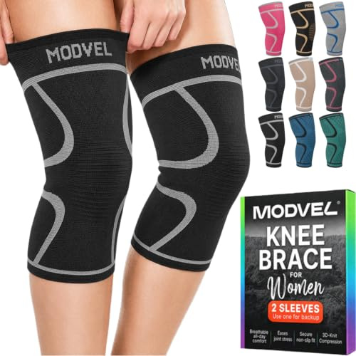 Modvel Compression Knee Brace for Women & Men - For Knee Pain, Compression Sleeve Knee Support for Meniscus Tear ACL & Arthritis Pain Relief Knee & Protection for Working Out, Running & All Sports